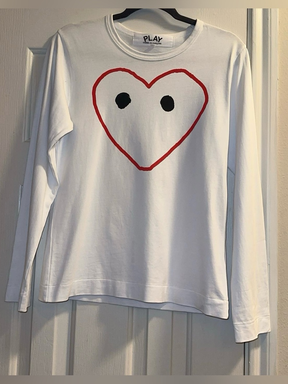 Comme des Garçons PLAY White Long-Sleeve Tee with Red Heart and Black Eyes